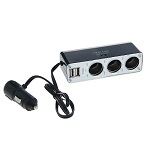  Разветвитель прикуривателя TORSO, 3 гнезда + 2 USB, 12/24 В, провод 65 см 