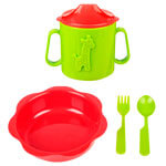Набор детской посуды, 4 предмета: тарелка глубокая 16 см, кружка-поильник 180 мл, ложка, вилка, от 6 мес.
