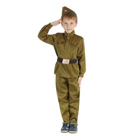 Children's carnival costume "Military", pants, shirt, belt, cap, p-R 30-32, height 120-130 cm