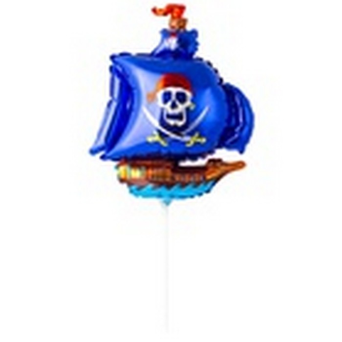 Шар фольгированный 12" «Корабль пиратский» для палочки, цвет синий (5 шт)