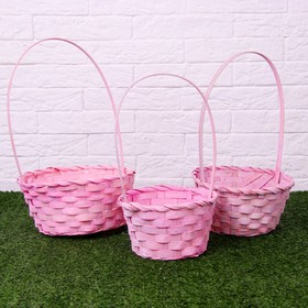 A set of basket baskets, light pink, bamboo, 3 pcs.