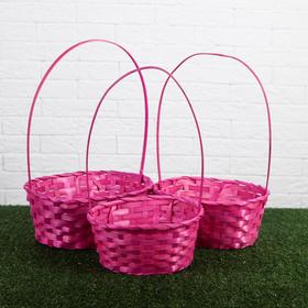 A set of basket baskets, pink, bamboo, 3 pcs.