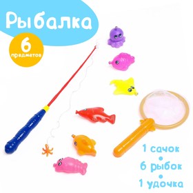 Магнитная рыбалка для детей «Морские жители», 1 удочка , 1 сачок, 6 игрушек, цвета МИКС в Донецке