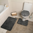 Набор ковриков для ванной и туалета Доляна «Узор», 3 шт: 38×43, 40×50, 50×80 см, цвет серый - фото 7037315