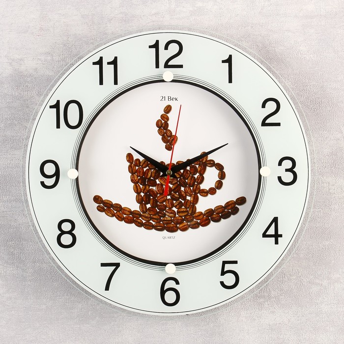 Часы стеклянные "Чашка из кофейных зерен", цифры на кольце, 32х32 см микс - фото 126311