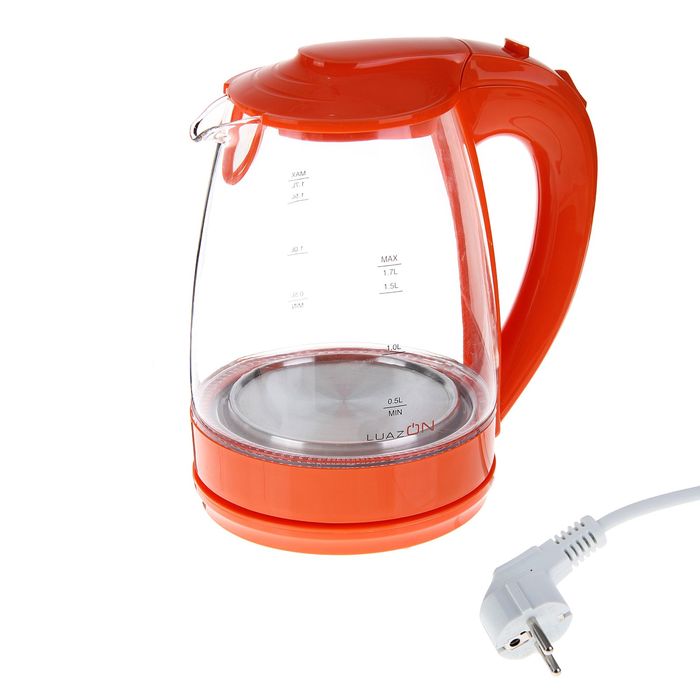 Чайник электрический LuazON LSK-1706, 2200 Вт, 1.7 л, стекло, оранжевый