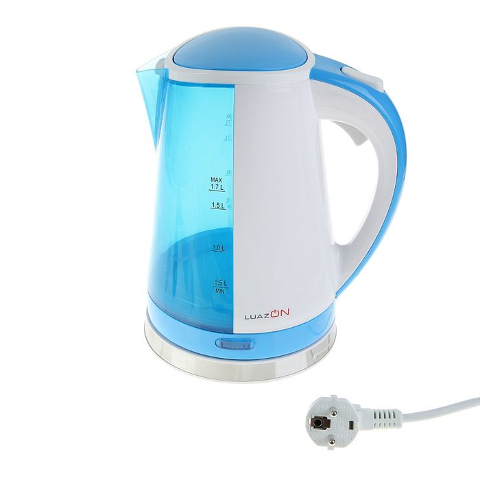 Чайник электрический LuazON LPK-1705, 2200 Вт, 1.7 л, бело-синий