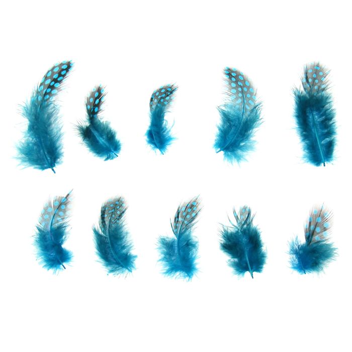 Набор перьев для декора 10 шт., размер 1 шт: 5 × 2 см, цвет бирюзовый с чёрным - фото 79033982