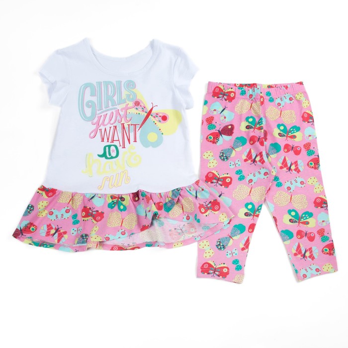 Комплект для девочки (футболка+бриджи), рост 122 см (64), цвет белый/розовый_160084