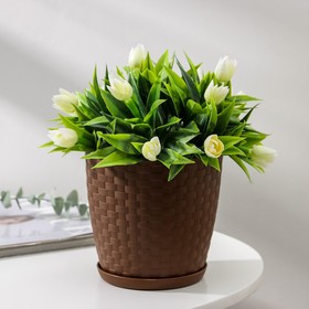 Горшок для цветов с поддоном «Ротанг», 1,2 л, цвет тёмно-коричневый