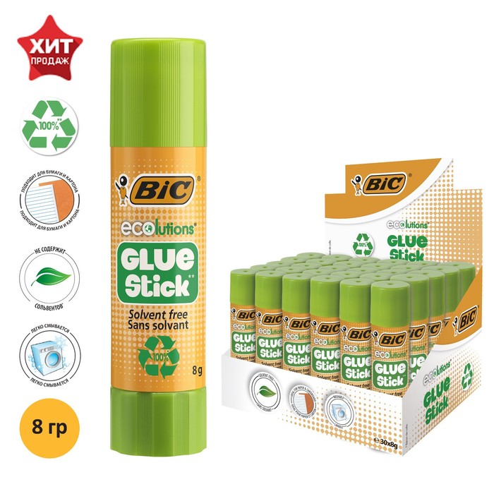 Клей-карандаш 8 г BIC Glue Stick ECOlutions, прозрачный, твёрдый
