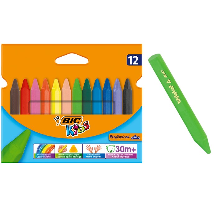 Мелки пластиковые 12 цветов BIC Kids Plasttidecor треугольные 829773