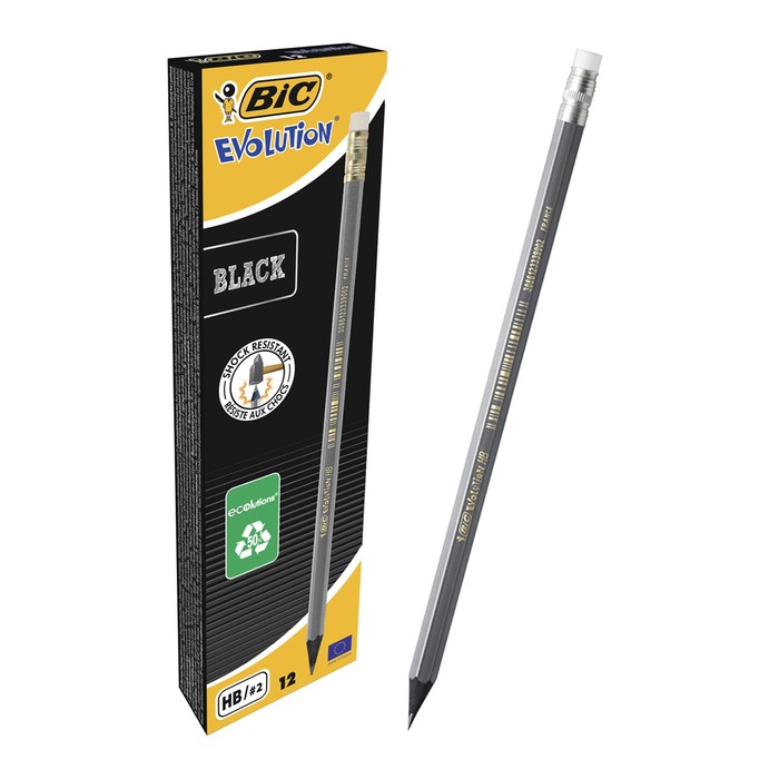 Карандаш чернографитный BIC HB Evolution BLACK пластиковый с ластиком 918484