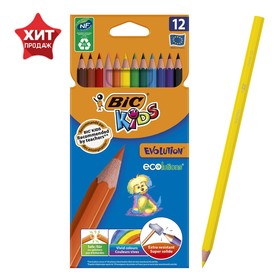 Цветные карандаши 12 цветов, детские, ударопрочные, пластиковые, BIC Kids Evolution ECOlutions