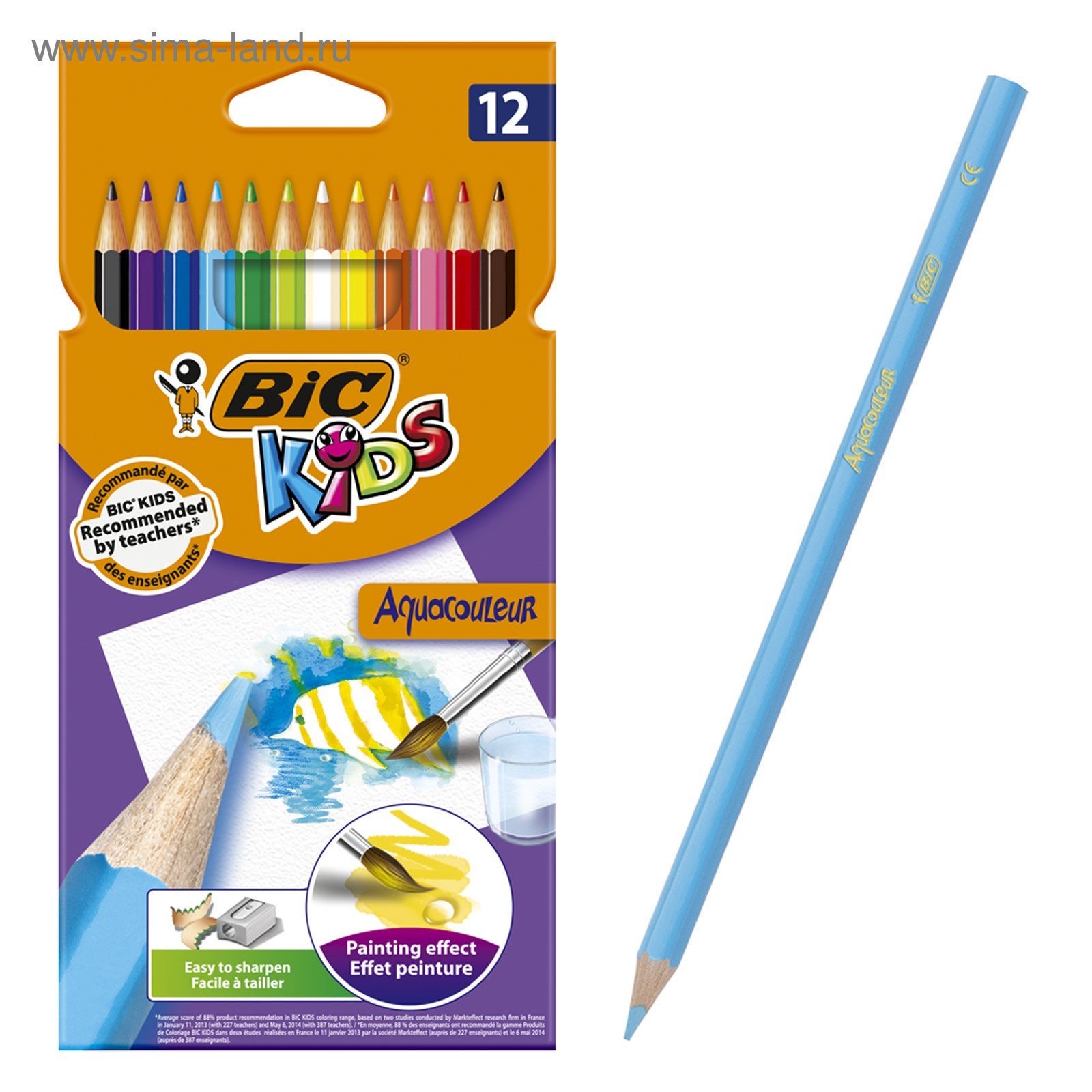 Цветные карандаши 12 цветов, детские, шестигранные, акварельные, BIC ...