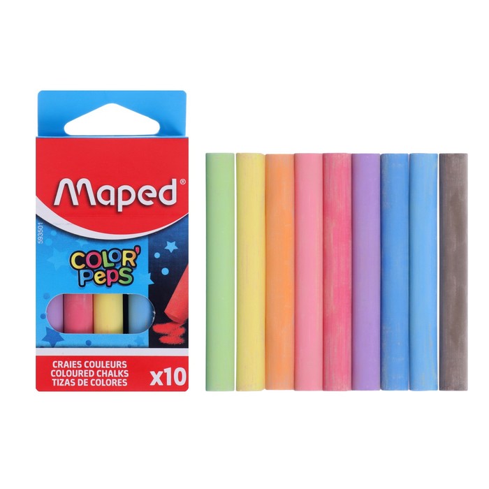 Набор мелков школьных цветных 10 цветов Color'Peps круглые, специальная формула &quot;без грязи&quot;