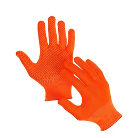 Перчатки, х/б с нейлоновой нитью, с ПВХ точками, размер 8, оранжевые, «Точка», Greengo