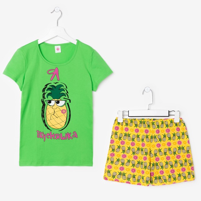 Пижама для девочки, рост 158-164 см (42), цвет зелёный/жёлтый