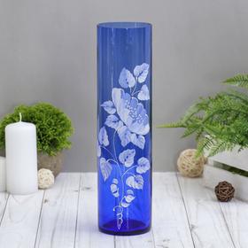 ваза "Цилиндр" d 80*h 300 мм. из синего стекла (ручная роспись) рис. № 16 (Бел.)