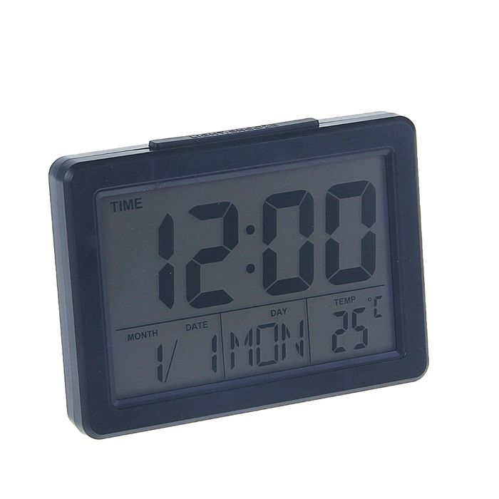 Часы-будильник LuazON LB-03 3*ААА, LED подсветка, дата/часы/температура, чёрные