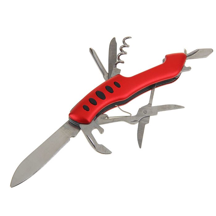Нож многофункциональный 7 в 1, рукоять-дуга с насечками, красная