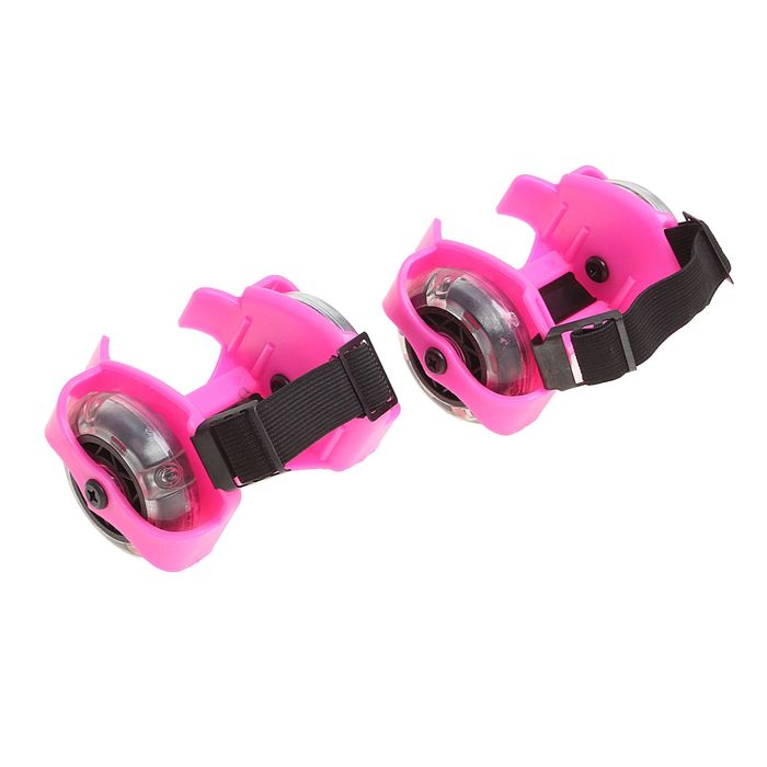 Ролики для обуви раздвижные мини, колеса световые РVC d=70 мм, ширина 6-10 см, до 70 кг, цвет розовый