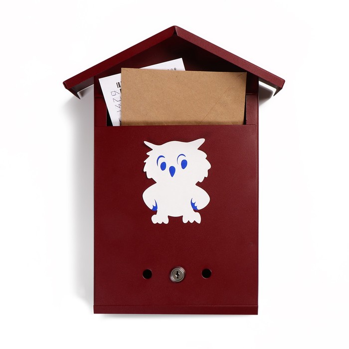 Ящик почтовый «Домик», вертикальный, с замком, вишнёвый