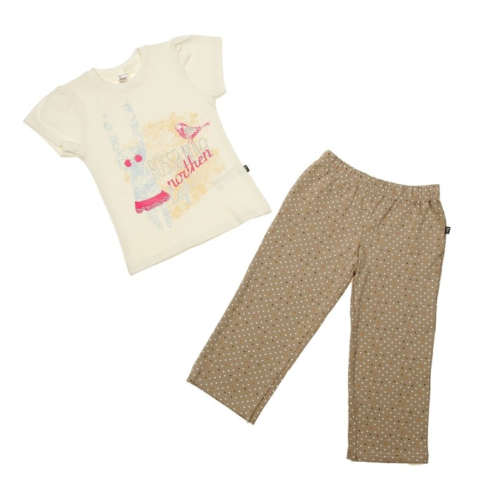 Пижама для девочки (футболка, брюки), рост 122-128 см (34), цвет коричневый/принт (арт. 357Б-182)
