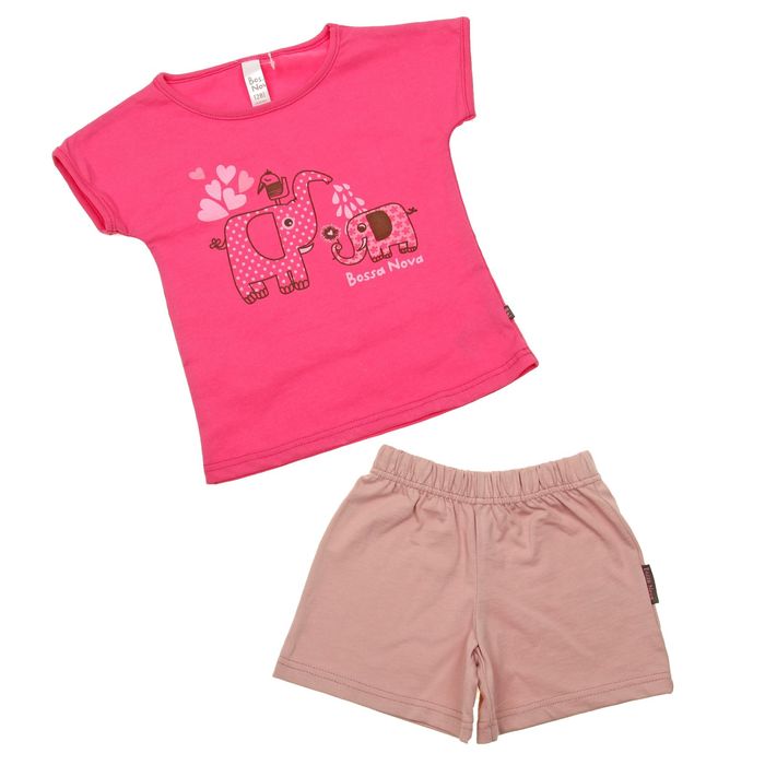 Пижама для девочки (футболка, шорты), рост 122-128 см (34), цвет розовый/принт (арт. 382Б-161)