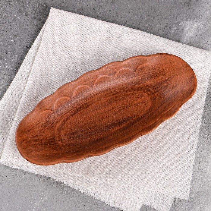 Селёдочница "Ромашка", декор, красная глина, 20.5 см