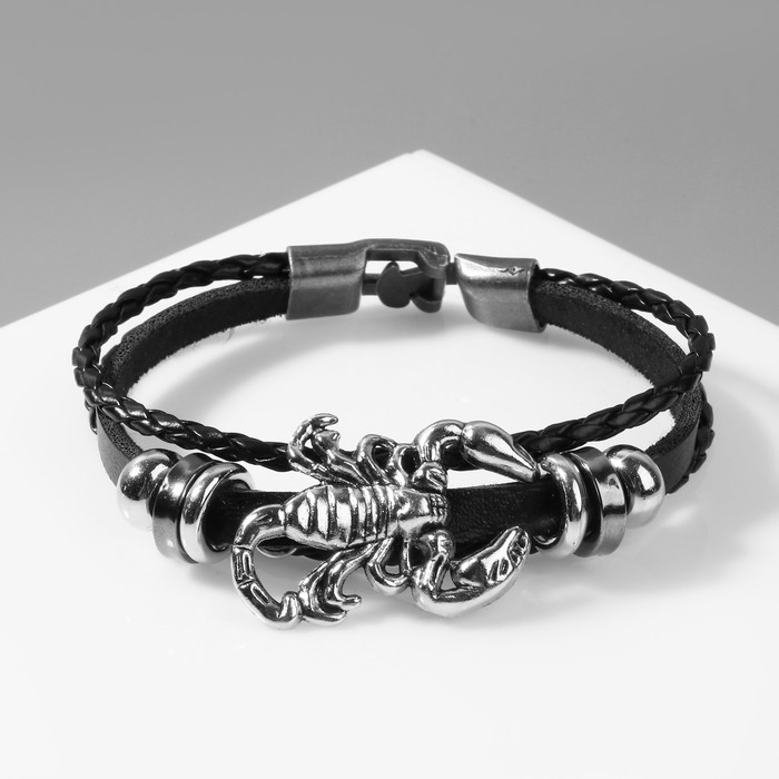 Браслет унисекс "Стиль" скорпион, цвет чёрный с чернёным серебром, 20 см - фото 2643495