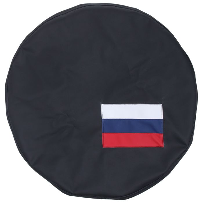 Чехол запаски, размер R 15, флаг России маленький, фон черный