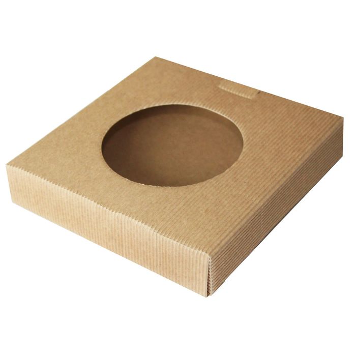 Коробка крафт из рифлёного картона с прозрачным отверстием, 15,5 х 15,5 х 3 см