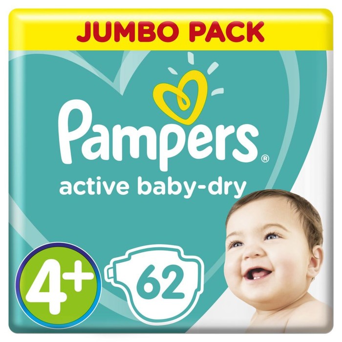 Подгузники Pampers Active Baby Maxi 4+ (9-16 кг), 62 шт