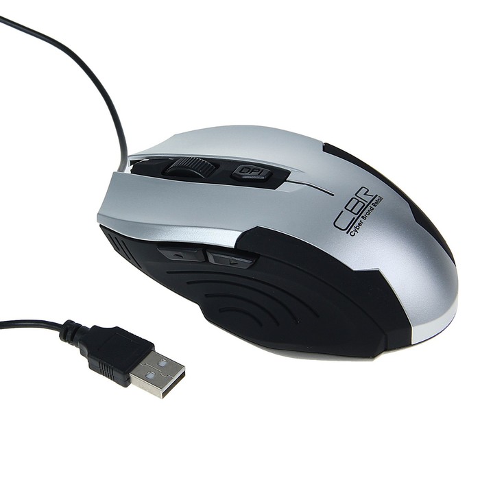 Мышь CBR CM 333, оптическая, проводная, 1200/1600/2400 dpi, USB, серебристо-чёрная