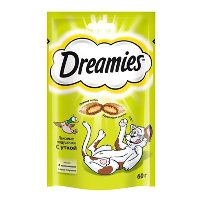 Лакомство Dreamies для кошек, утка, 60 г