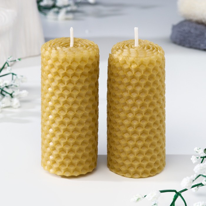 Набор свечей из вощины медовая с добавлением эфирного масла "Эвкалипт" 8 см, 2 шт