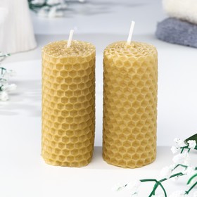 Набор свечей из вощины медовых с добавлением эфирного масла "Сосна" 8 см, 2 шт