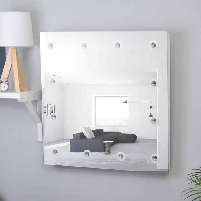 Зеркало, гримерное, настенное, 12 лампочек, 60×60 cм - фото 8291068