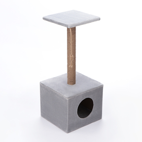 Домик-когтеточка "Куб" с площадкой и игрушкой, 35 х 30 х 85 см  микс цветов