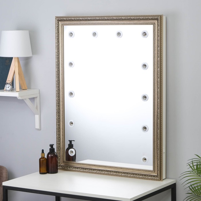 Зеркало «Верона», гримёрное, настенное, в багетной раме, 12 лампочек, 70×90 см