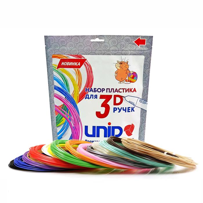 Пластик UNID PLA-15, по 10 м, 15 цветов в наборе