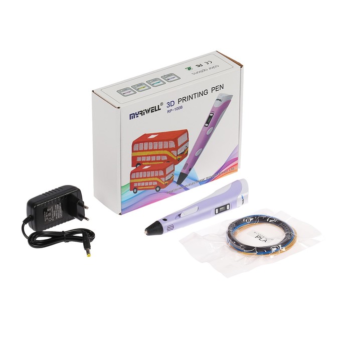 3D ручка Myriwell RP-100B, ABS и PLA, с дисплеем, фиолетовая  (+ пластик, 3 цвета)