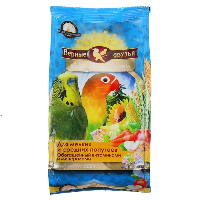 Корм "Верные друзья" для мелких и средних попугаев, с витаминами, 500 г (3 шт)