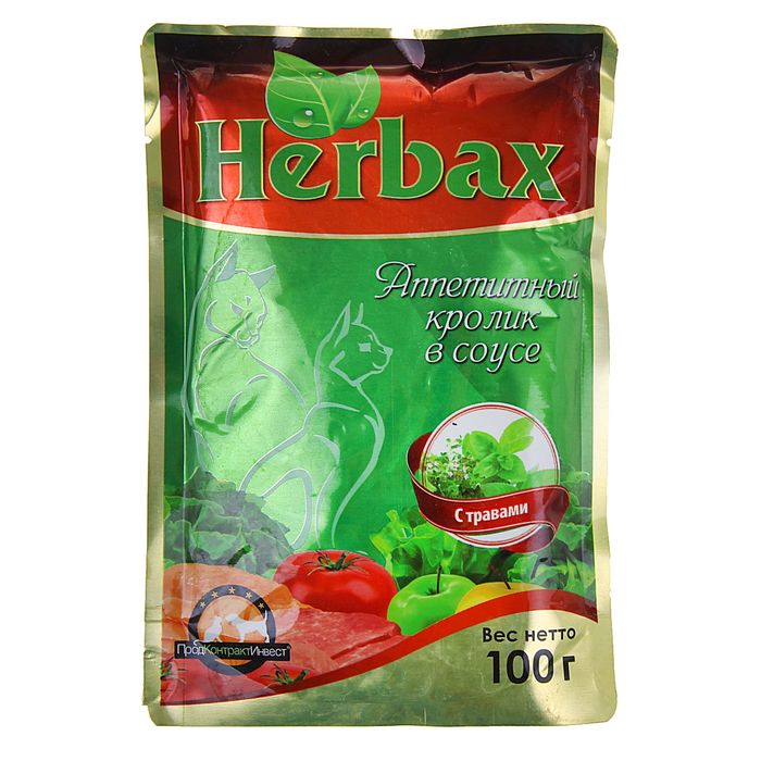 Влажный корм Herbax &quot;Аппетитный кролик с травами&quot; для кошек, пауч, 100 г