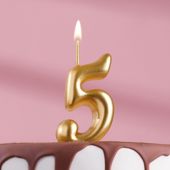 Свеча для торта цифра "Золотая", 7.8 см, цифра "5" - фото 148041