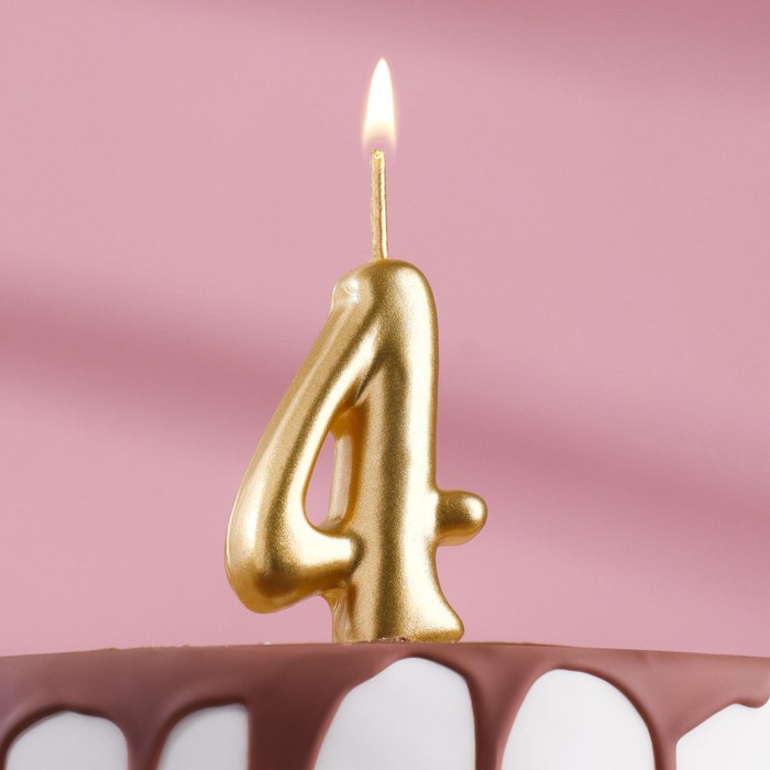 Свеча для торта цифра "Золотая", 7.8 см, цифра "4" .8 - фото 797709398