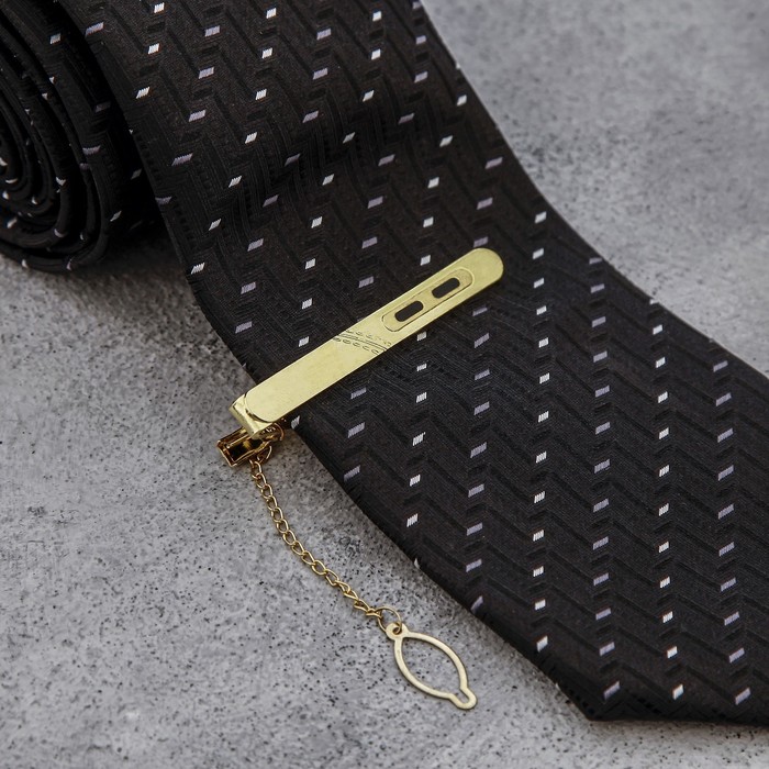Зажим для галстука &quot;Классический&quot; овалы с эмалью, цвет чёрный в золоте