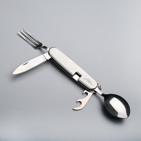 Набор туриста 4в1: нож, вилка, ложка, открывалка, рукоять металлическая
