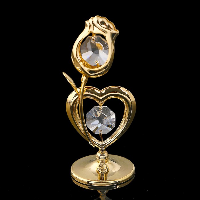 Сувенир «Сердце с цветком», 3х3х8 см, с кристаллами - фото 282742807